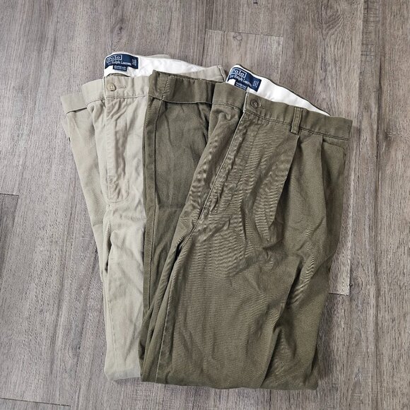 Lot of 2 Polo Ralph Lauren Hammond Pants Size 34x30 100% Cotton Pleated - Picture 1 of 10